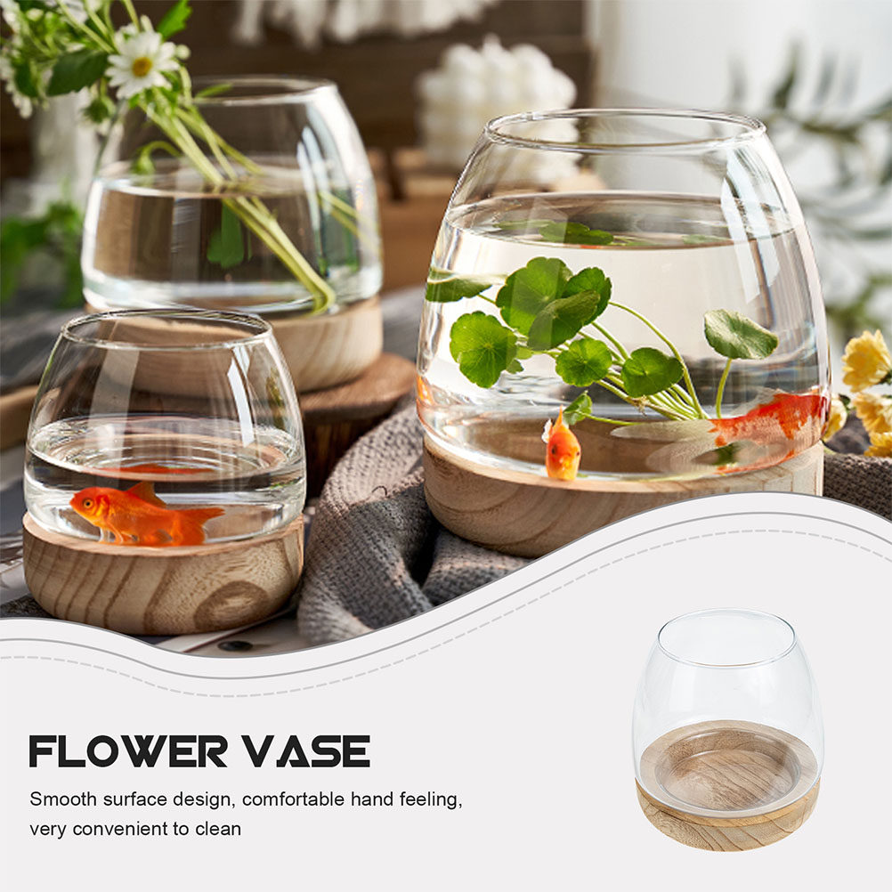 1Set Wooden Base Glass Hydropo - Aquarium Planted Aquarium のレビューと価格